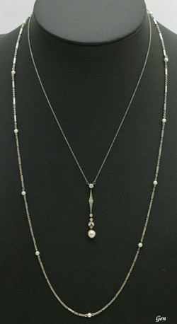 天然真珠付きハンドメイド プラチナチェーン ネックレス