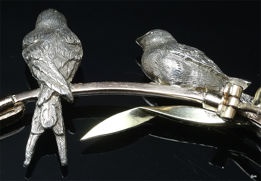 二羽の小鳥　ブローチ　アンティークジュエリー-6