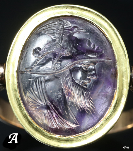 古代ローマ　アウグストゥス帝時代　アメシスト　インタリオ　リング　指輪　アンシェントジュエリー
