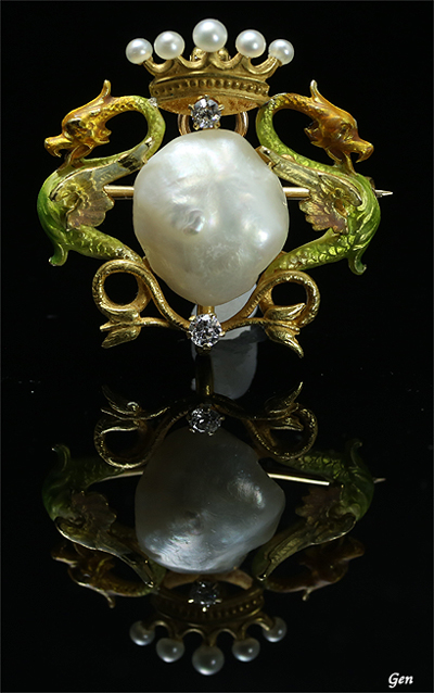 天然真珠　ミシシッピー真珠　ブローチ　アメリカ　アンティークジュエリー