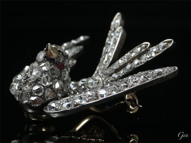 ダイヤモンドの極楽鳥　ブローチ＆髪飾り　アンティークジュエリー