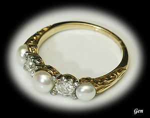 真珠、オールドヨーロピアンカット・ダイヤモンド、18K イギリス 1880年頃