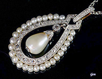 ペンダント 天然真珠　ローズカットダイヤモンド　プラチナ　金 イギリス　1900〜1910年頃