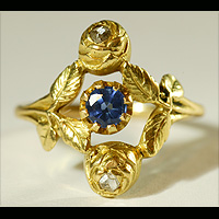  アールヌーボー・リング 《ダイヤモンドの薔薇》 サファイヤ　ローズカットダイヤモンド　18k 1900年頃　フランス