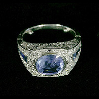 アールデコ　サファイヤ・リング ダイヤモンド、プラチナ イギリス　1920年〜1930年頃