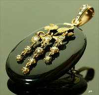 ロケットペンダント&ブローチ 2カラーゴールド ローズカットダイヤモンド オニキス フランス ベルギー　1880年頃